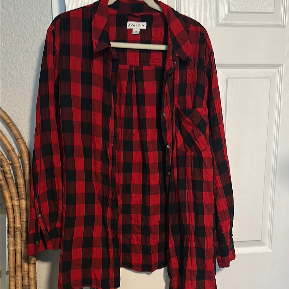 AVAVIV Red and Black Plaid Shirt